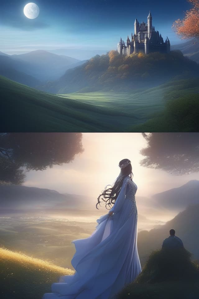  Fantasy, background, fantasy, castle, starry sky, moon and hill, grassland, 💩, 💩, hyperrealistic, full body, detailed clothing, highly detailed, cinematic lighting, stunningly beautiful, intricate, sharp focus, f/1. 8, 85mm, (centered image composition), (professionally color graded), ((bright soft diffused light)), volumetric fog, trending on instagram, trending on tumblr, HDR 4K, 8K