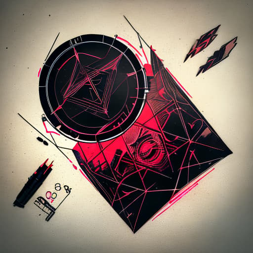 nvinkpunk abstract, compass, black,red, detailed, geometric, shadows, trashpoka, tattoo