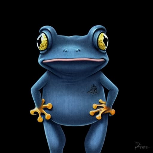  (a frog wearing blue jean), full body, Ghibli style, Anime, vibrant colors, HDR, Enhance, ((plain black background)), masterpiece, highly detailed, 4k, HQ, separate colors, bright colors