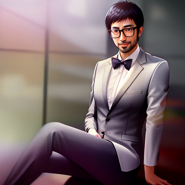  A 30-year-old Asian male wearing a suit and glasses is smiling，sitting. <lora:hinata-hyuuga-lora:1> hyperrealistic, full body, detailed clothing, highly detailed, cinematic lighting, stunningly beautiful, intricate, sharp focus, f/1. 8, 85mm, (centered image composition), (professionally color graded), ((bright soft diffused light)), volumetric fog, trending on instagram, trending on tumblr, HDR 4K, 8K