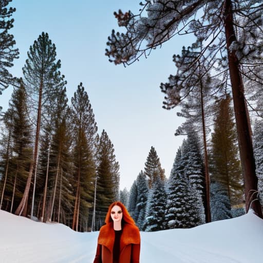 portrait+ style pretty cute ginger 26 in the snow cozy background body gigantic s hyperrealistic, full body, detailed clothing, highly detailed, cinematic lighting, stunningly beautiful, intricate, sharp focus, f/1. 8, 85mm, (centered image composition), (professionally color graded), ((bright soft diffused light)), volumetric fog, trending on instagram, trending on tumblr, HDR 4K, 8K