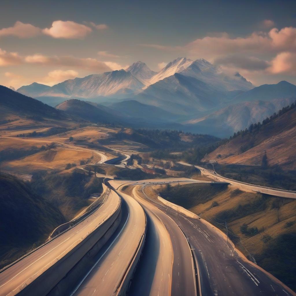  highway, around the mountain, high quality, 4k