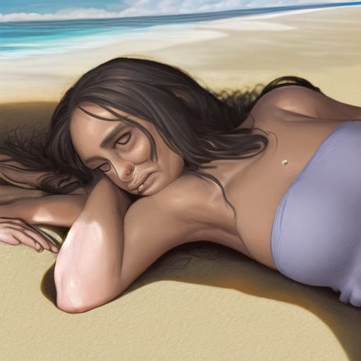  a realistic old laying on the beach