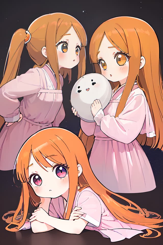  Girls, Orihime, profile, cute, princess cut, heavy bangs, big eyes, poses to ask, long hair, mini character, one person