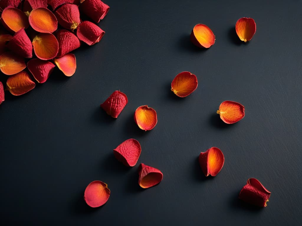  A closeup, photorealistic image of vibrant achiote seeds scattered on a dark, textured surface, showcasing their deep red color and intricate details. The lighting is soft, casting subtle shadows that enhance the texture of the seeds, making them appear rich and inviting. Each seed is perfectly in focus, capturing the natural beauty and unique characteristics of achiote, creating an inspiring and professional visual representation for the article on using achiote as a natural dye for vibrant cakes. hyperrealistic, full body, detailed clothing, highly detailed, cinematic lighting, stunningly beautiful, intricate, sharp focus, f/1. 8, 85mm, (centered image composition), (professionally color graded), ((bright soft diffused light)), volumetric fog, trending on instagram, trending on tumblr, HDR 4K, 8K