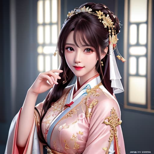  best quality, masterpiece, highres, 1girl,blush,(seductive smile:0.8),star shaped pupils,china hanfu,hair ornament,necklace, jewelry,Beautiful face,upon body, tyndall effect,photorealistic, dark studio, rim lighting, two tone lighting,(high detailed skin:1.2), 8k uhd, dslr, soft lighting, high quality, volumetric lighting, candid, Photograph, high resolution, 4k, 8k, Bokeh hyperrealistic, full body, detailed clothing, highly detailed, cinematic lighting, stunningly beautiful, intricate, sharp focus, f/1. 8, 85mm, (centered image composition), (professionally color graded), ((bright soft diffused light)), volumetric fog, trending on instagram, trending on tumblr, HDR 4K, 8K