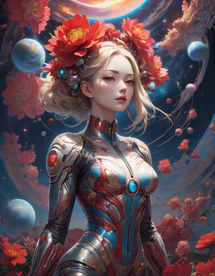  space themed official art, unity 8k wallpaper, ultra detailed, beautiful and aesthetic, masterpiece, best quality, (zentangle, mandala, tangle, entangle), (fractal art:1.3) , 1girl, red flowers, extremely detailed, dynamic angle, cowboyshot, the most beautiful form of chaos, elegant, a brutalist designed, vivid colours, romanticism, by james jean, roby dwi antono, ross tran, francis bacon, michal mraz, adrian ghenie, petra cortright, gerhard richter, takato yamamoto, ashley wood, atmospheric . cosmic, celestial, stars, galaxies, nebulas, planets, science fiction, highly detailed hyperrealistic, full body, detailed clothing, highly detailed, cinematic lighting, stunningly beautiful, intricate, sharp focus, f/1. 8, 85mm, (centered image composition), (professionally color graded), ((bright soft diffused light)), volumetric fog, trending on instagram, trending on tumblr, HDR 4K, 8K