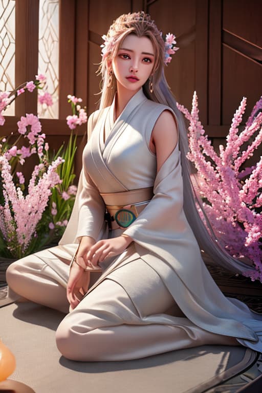  (Jedi meditation:1.3), serene photo,1girl, Jedi master in deep meditation, in jedioutfit, sitting cross legged, (desert oasis:1.1), surrounded by blooming desert flowers, harmonizing with the Force, spiritual retreat, transcendent tranquility, desert enlightenment, Absurdres, hdr, ultra detailed illustration, extremely detailed face, RAW photo, film grain, skin pores, trending on deviantart <lora:jedioutfit:1> <lora:epiNoiseoffset v2:1> hyperrealistic, full body, detailed clothing, highly detailed, cinematic lighting, stunningly beautiful, intricate, sharp focus, f/1. 8, 85mm, (centered image composition), (professionally color graded), ((bright soft diffused light)), volumetric fog, trending on instagram, trending on tumblr, HDR 4K, 8K