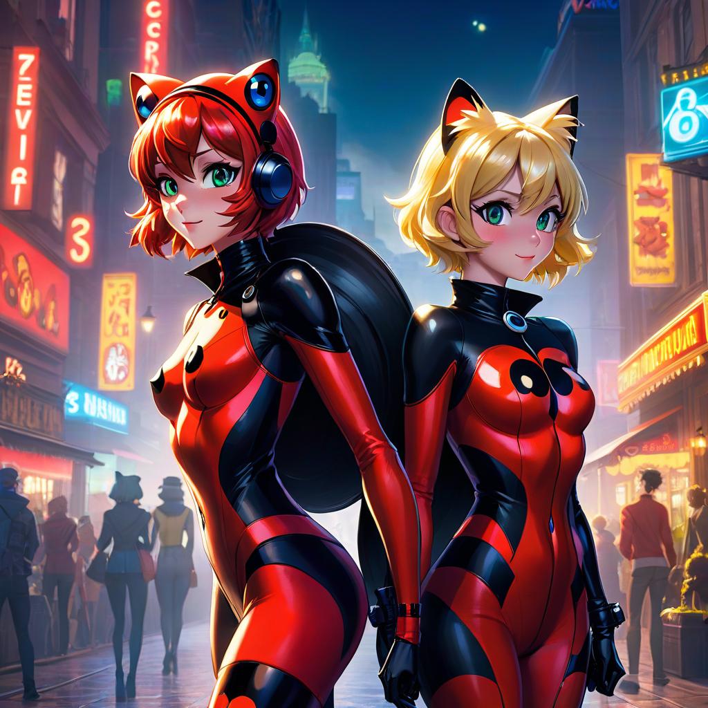  anime artwork Miraculous, les aventures de Ladybug et Chat Noir . anime style, key visual, vibrant, studio anime, highly detailed hyperrealistic, full body, detailed clothing, highly detailed, cinematic lighting, stunningly beautiful, intricate, sharp focus, f/1. 8, 85mm, (centered image composition), (professionally color graded), ((bright soft diffused light)), volumetric fog, trending on instagram, trending on tumblr, HDR 4K, 8K