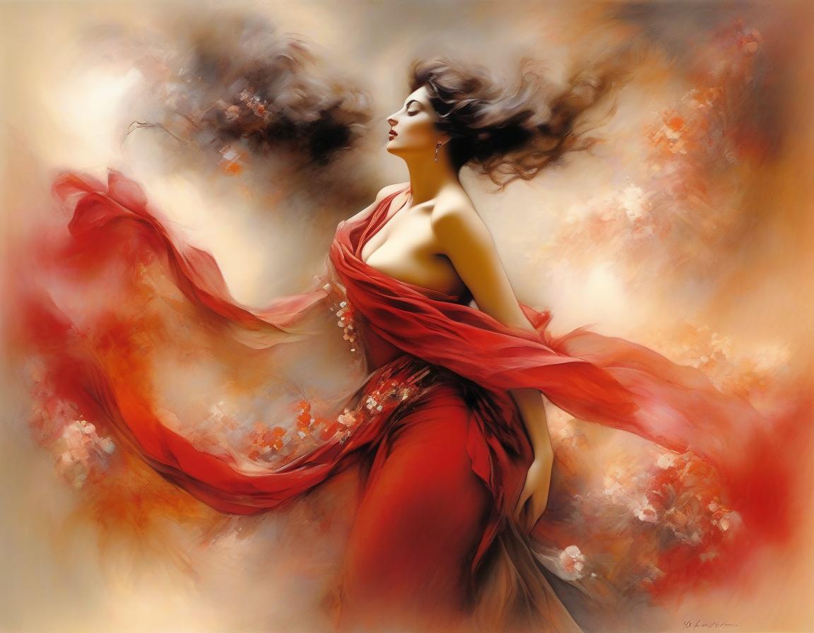  abstract expressionist painting depict an spanish woman, dancing, flowing floral scarf, elegant body lining. the backdrop is an ethereal spanish dreamscape of soft tones crimson, red, off white, magenta, grey. highly detailed. magic realism. alchemy. pastels, pen, ink and wash. luis royo, joaquin sorolla, georgia o’keeffe, arthur rackham. highest quality . energetic brushwork, bold colors, abstract forms, expressive, emotional hyperrealistic, full body, detailed clothing, highly detailed, cinematic lighting, stunningly beautiful, intricate, sharp focus, f/1. 8, 85mm, (centered image composition), (professionally color graded), ((bright soft diffused light)), volumetric fog, trending on instagram, trending on tumblr, HDR 4K, 8K