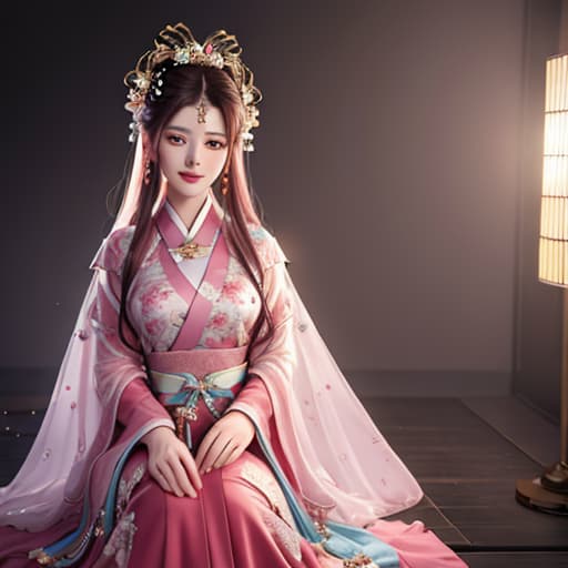  best quality, masterpiece, highres, 1girl,blush,(seductive smile:0.8),star shaped pupils,china hanfu,hair ornament,necklace, jewelry,Beautiful face,upon body, tyndall effect,photorealistic, dark studio, rim lighting, two tone lighting,(high detailed skin:1.2), 8k uhd, dslr, soft lighting, high quality, volumetric lighting, candid, Photograph, high resolution, 4k, 8k, Bokeh hyperrealistic, full body, detailed clothing, highly detailed, cinematic lighting, stunningly beautiful, intricate, sharp focus, f/1. 8, 85mm, (centered image composition), (professionally color graded), ((bright soft diffused light)), volumetric fog, trending on instagram, trending on tumblr, HDR 4K, 8K