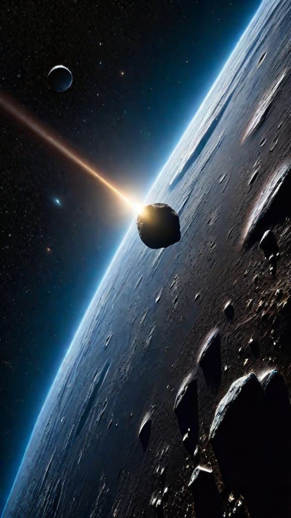  (A vast expanse of the Kuiper Belt, with icy debris and asteroids floating in the darkness of space. A small, sleek probe named Horizon is carefully navigating through the environment, its sensors scanning for a newly discovered comet that emits unusual, colorful light emissions. As Horizon maneuvers, it suddenly crashes into an invisible force field, revealing an advanced, cloaked alien technology looming in the background.) hyperrealistic, full body, detailed clothing, highly detailed, cinematic lighting, stunningly beautiful, intricate, sharp focus, f/1. 8, 85mm, (centered image composition), (professionally color graded), ((bright soft diffused light)), volumetric fog, trending on instagram, trending on tumblr, HDR 4K, 8K