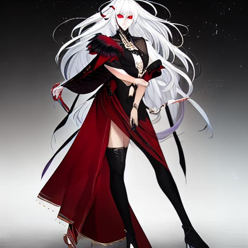  White hair, sharp jawline, portrait, white bangs,red eyes, famale,black red dress, vampire hyperrealistic, full body, detailed clothing, highly detailed, cinematic lighting, stunningly beautiful, intricate, sharp focus, f/1. 8, 85mm, (centered image composition), (professionally color graded), ((bright soft diffused light)), volumetric fog, trending on instagram, trending on tumblr, HDR 4K, 8K