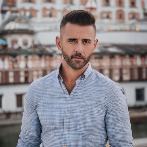 portrait+ style russian queer tv host brunette very cute dilf dude face