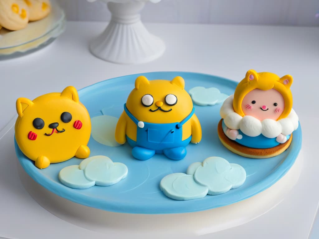  An ultradetailed closeup image of freshly baked Adventure Timethemed cookies arranged on a sleek, modern white plate against a clean, minimalist backdrop. The cookies are intricately decorated to resemble characters like Finn, Jake, and Princess Bubblegum, showcasing vibrant colors and precise detailing that make them look almost too perfect to eat. Each cookie is unique in design, capturing the essence of the beloved animated series with impeccable artistry and skill. The image conveys a sense of whimsy and creativity, inviting readers to explore the magical world of Adventure Time through these delectable treats. hyperrealistic, full body, detailed clothing, highly detailed, cinematic lighting, stunningly beautiful, intricate, sharp focus, f/1. 8, 85mm, (centered image composition), (professionally color graded), ((bright soft diffused light)), volumetric fog, trending on instagram, trending on tumblr, HDR 4K, 8K