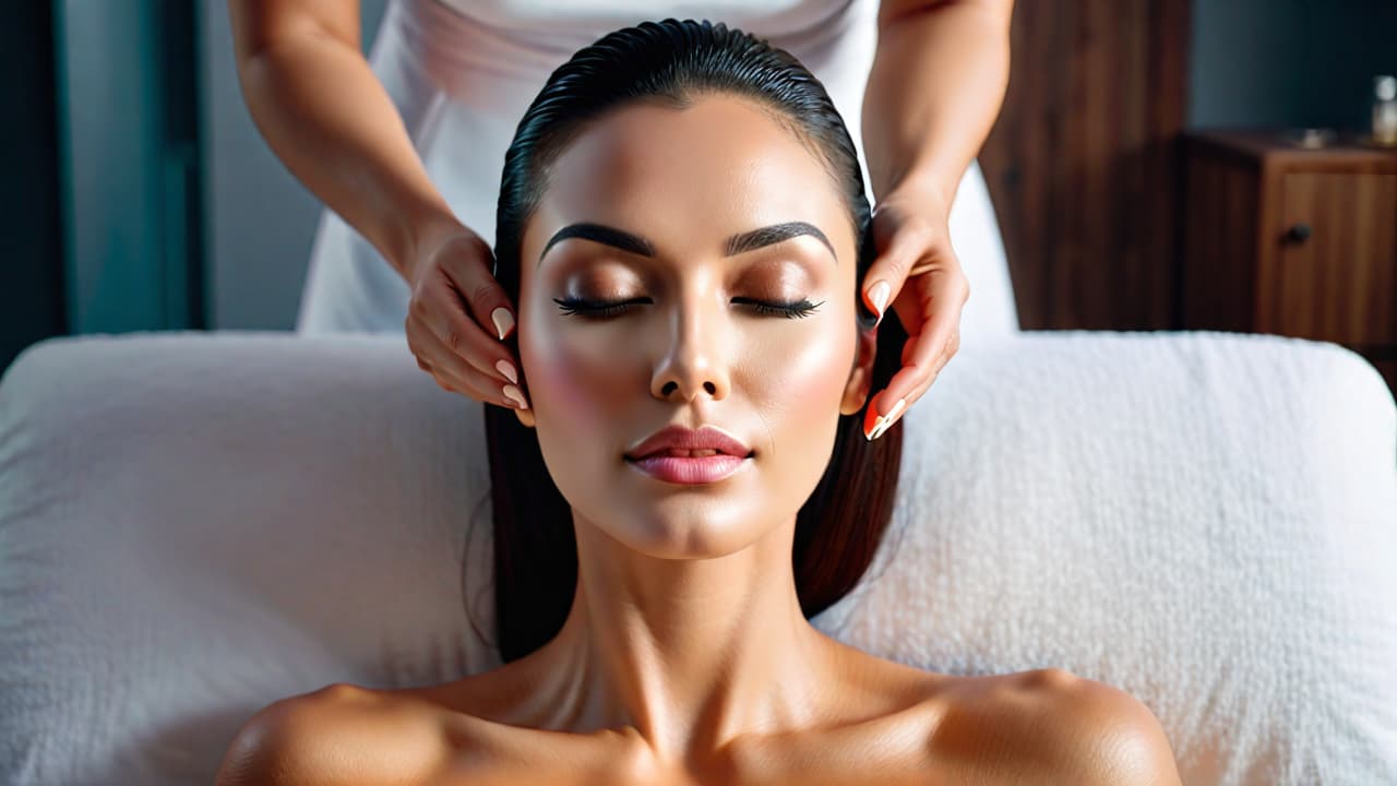  A serene spa setting showcasing a close up of a woman's face receiving a laser treatment, with glowing, even toned skin, surrounded by professional skincare tools like microneedling devices and chemical peel solutions. hyperrealistic, full body, detailed clothing, highly detailed, cinematic lighting, stunningly beautiful, intricate, sharp focus, f/1. 8, 85mm, (centered image composition), (professionally color graded), ((bright soft diffused light)), volumetric fog, trending on instagram, trending on tumblr, HDR 4K, 8K