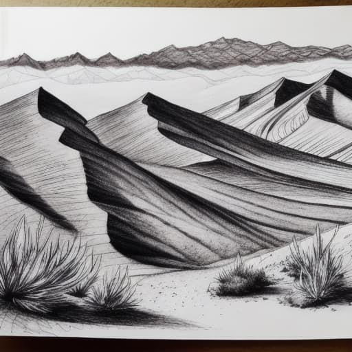  ink pen drawing of desert