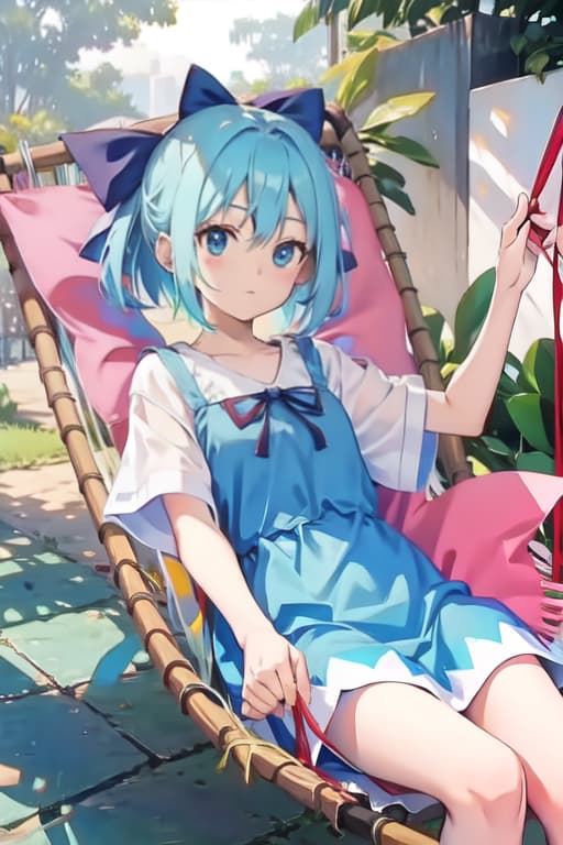  Cirno on a hammock, pastel