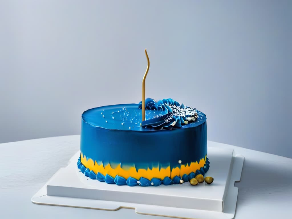  A minimalist image of a sleek, modern kitchen counter showcasing a beautifully crafted mirror glaze cake as the centerpiece. The cake is impeccably decorated with vibrant, glossy colors that reflect a stunning mirrorlike finish, exuding a sense of elegance and sophistication. The clean lines and contemporary aesthetic of the kitchen provide a sleek backdrop that allows the intricate details and vibrant hues of the cake to stand out, captivating the viewer with its artistic allure and culinary mastery. hyperrealistic, full body, detailed clothing, highly detailed, cinematic lighting, stunningly beautiful, intricate, sharp focus, f/1. 8, 85mm, (centered image composition), (professionally color graded), ((bright soft diffused light)), volumetric fog, trending on instagram, trending on tumblr, HDR 4K, 8K