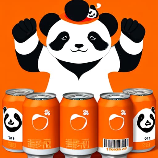  Make a single canned tea package with a panda logo on it and an orange background ，