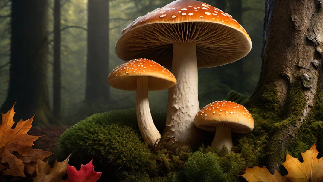  Capture a stunning image of the majestic and vibrant Oak Ridge Mushroom, showcasing its unique shape and intricate detail. Use natural lighting to highlight the earthy tones and textures of the mushroom, while also showcasing the surrounding forest environment. Let the image evoke a sense of wonder and appreciation for the beauty of this fungus. hyperrealistic, full body, detailed clothing, highly detailed, cinematic lighting, stunningly beautiful, intricate, sharp focus, f/1. 8, 85mm, (centered image composition), (professionally color graded), ((bright soft diffused light)), volumetric fog, trending on instagram, trending on tumblr, HDR 4K, 8K