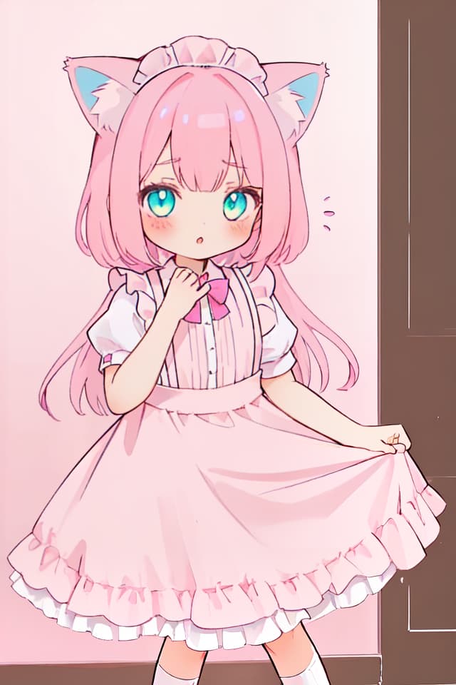  Girl Half Twin Pink Hair Maid Clothes Cat Ear