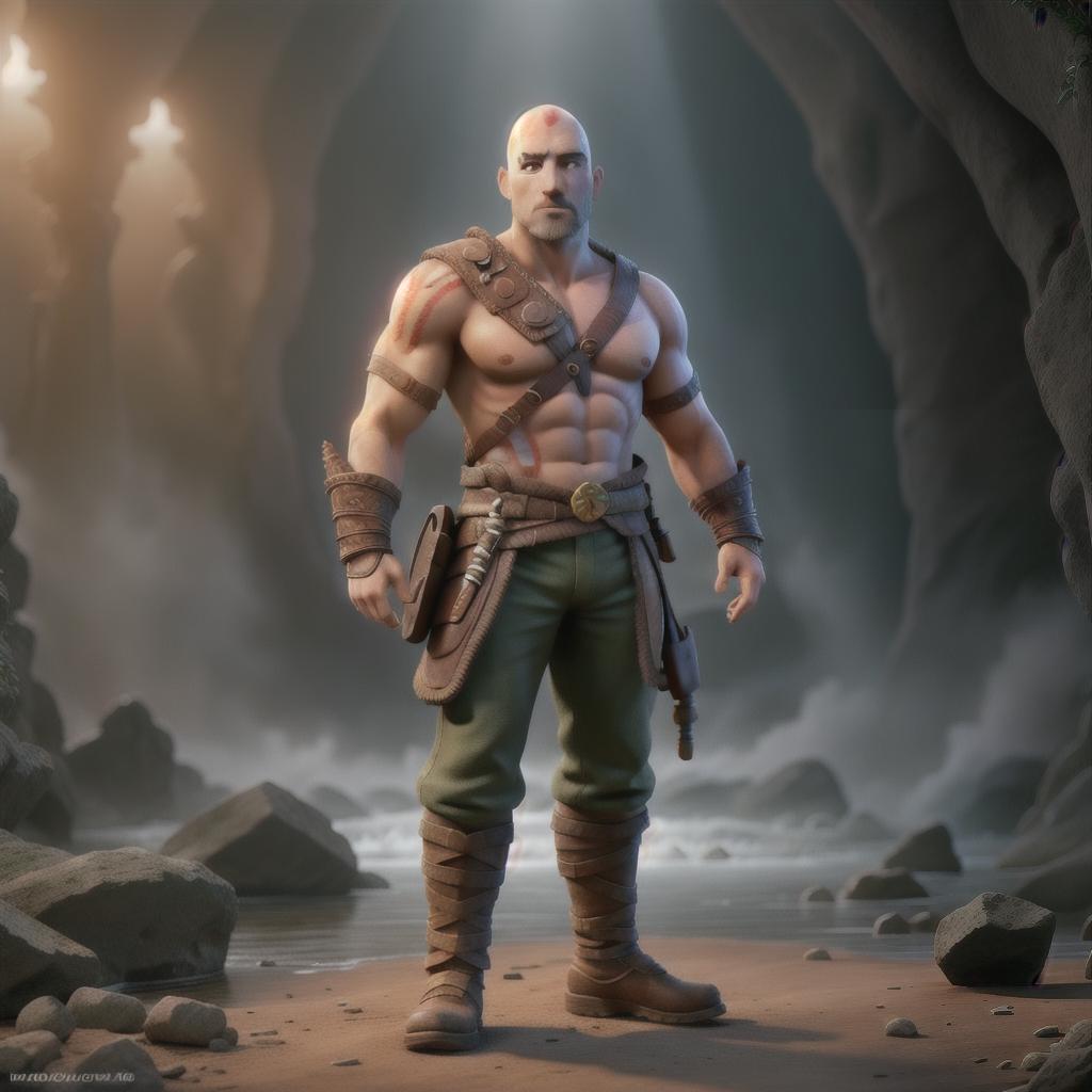  God of war hyperrealistic, full body, detailed clothing, highly detailed, cinematic lighting, stunningly beautiful, intricate, sharp focus, f/1. 8, 85mm, (centered image composition), (professionally color graded), ((bright soft diffused light)), volumetric fog, trending on instagram, trending on tumblr, HDR 4K, 8K