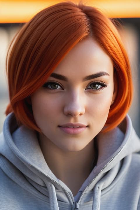  cute, orange hair, orange eyes, orange hoodie, young, handsome, trendy, stylish, boyish, charming, , in-frame, cheerful, athletic, confident, vint, upbeat, energetic, charismatic, fashionable, photorealism , high contrast,, (:1.4), 1, , cute face, model face, ultra realistic close up portrait ((beautiful female)), hyper detail, cinematic lighting, Canon EOS R3, nikon, f/1.4, ISO 200, 1/160s, 8K, RAW, unedited, symmetrical balance, in-frame, 8K