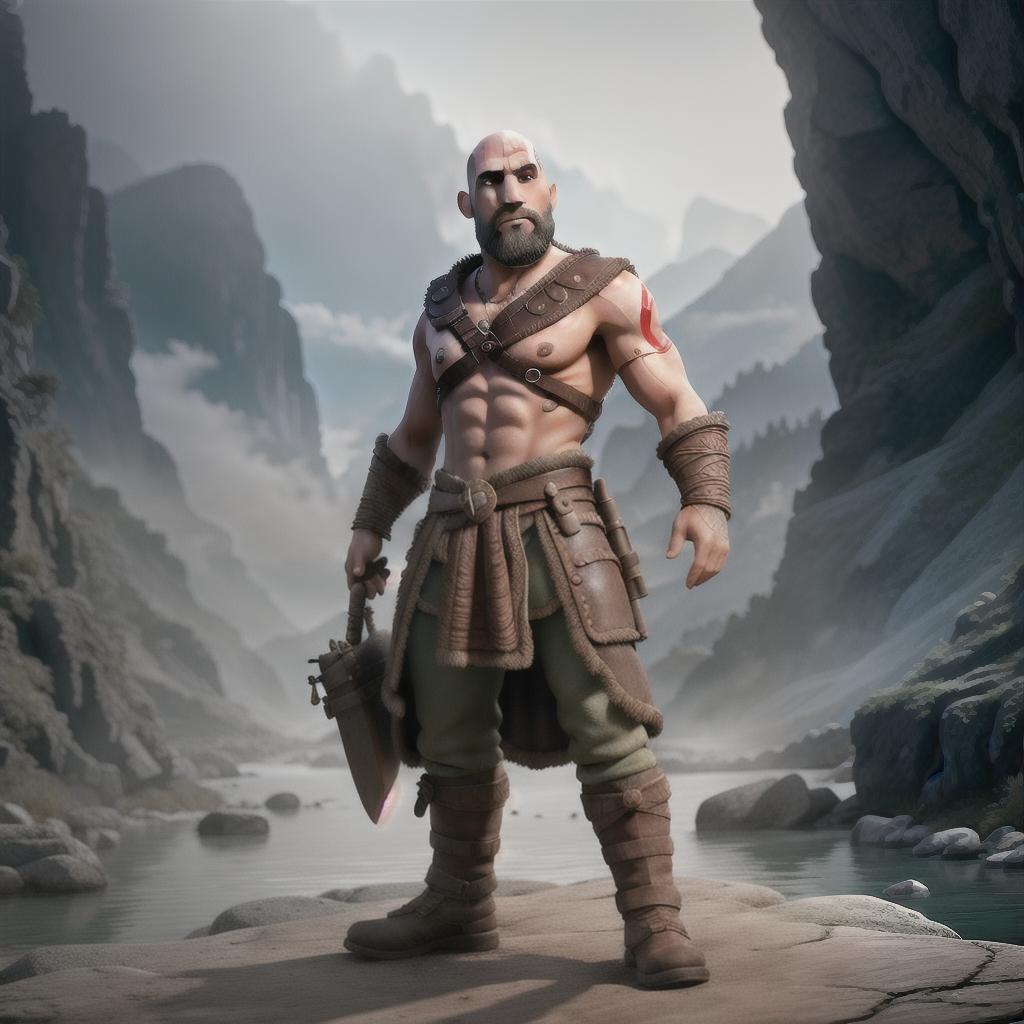  God of war hyperrealistic, full body, detailed clothing, highly detailed, cinematic lighting, stunningly beautiful, intricate, sharp focus, f/1. 8, 85mm, (centered image composition), (professionally color graded), ((bright soft diffused light)), volumetric fog, trending on instagram, trending on tumblr, HDR 4K, 8K