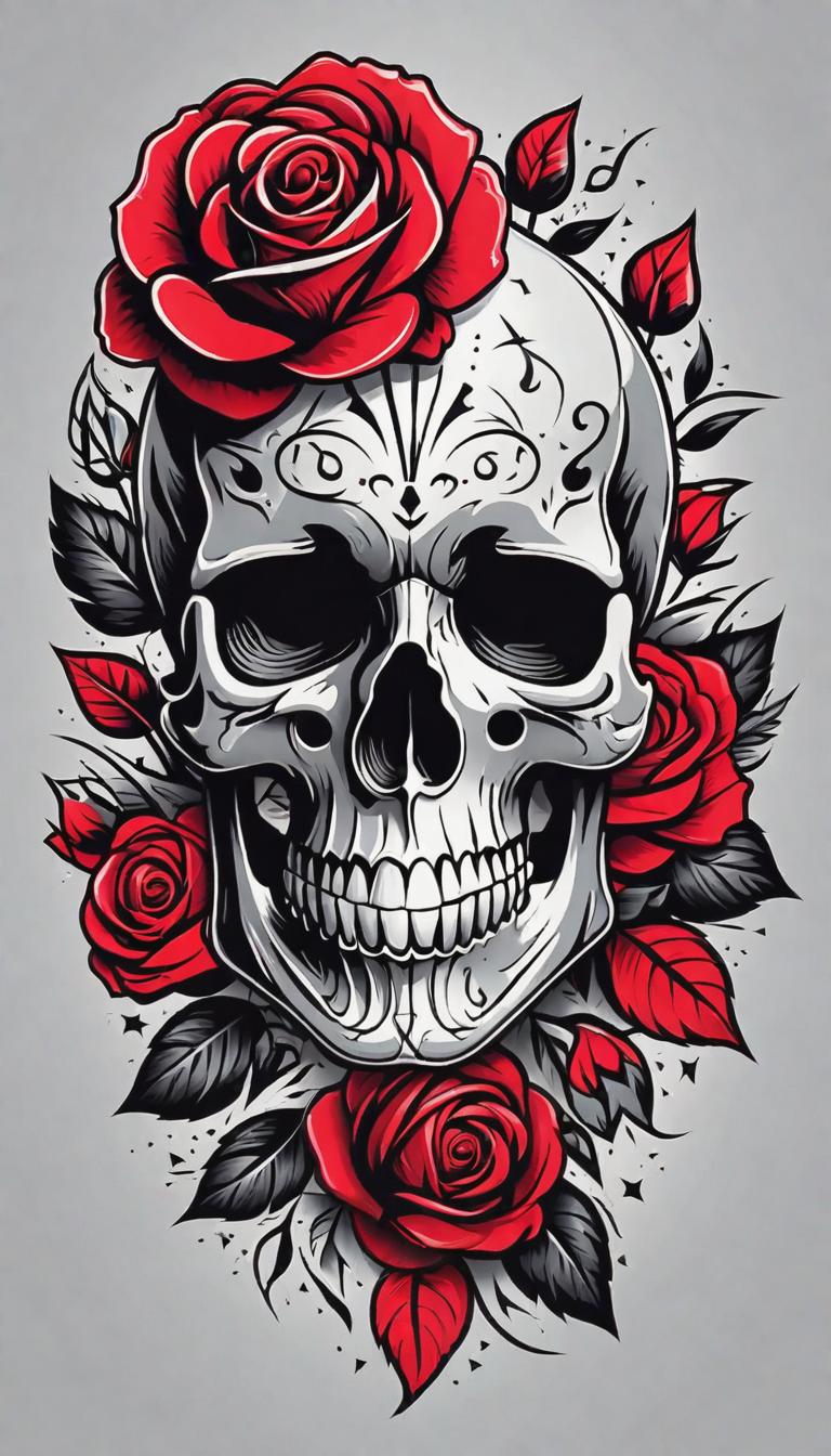  Minimalist tattoo style depiction of a skull with roses. Simple, powerful, black or grey lines on a light, solid color background., using simple and powerful black or grey lines on a light, solid color background. hyperrealistic, full body, detailed clothing, highly detailed, cinematic lighting, stunningly beautiful, intricate, sharp focus, f/1. 8, 85mm, (centered image composition), (professionally color graded), ((bright soft diffused light)), volumetric fog, trending on instagram, trending on tumblr, HDR 4K, 8K