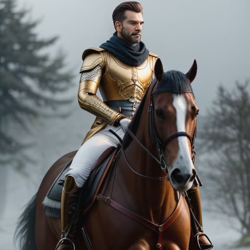  homme cavalier islamique hyperrealistic, full body, detailed clothing, highly detailed, cinematic lighting, stunningly beautiful, intricate, sharp focus, f/1. 8, 85mm, (centered image composition), (professionally color graded), ((bright soft diffused light)), volumetric fog, trending on instagram, trending on tumblr, HDR 4K, 8K