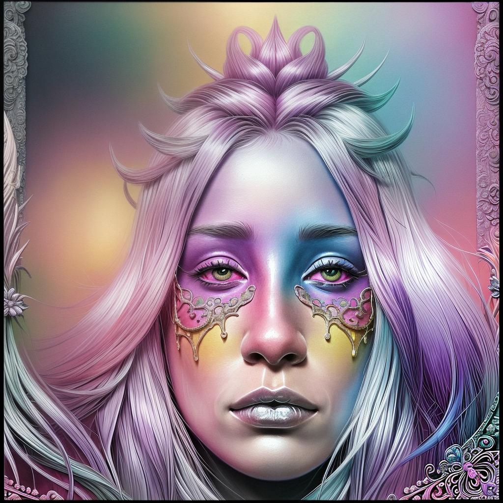  a wonderous monster in the style of soft pastel hues, a dreamlike atmosphere. intricate details, realism and fantasy art hybrid style. Embellished with shades of purple, pink, blue, green, yellow, orange, red, black, white, silver, gold, silverpink