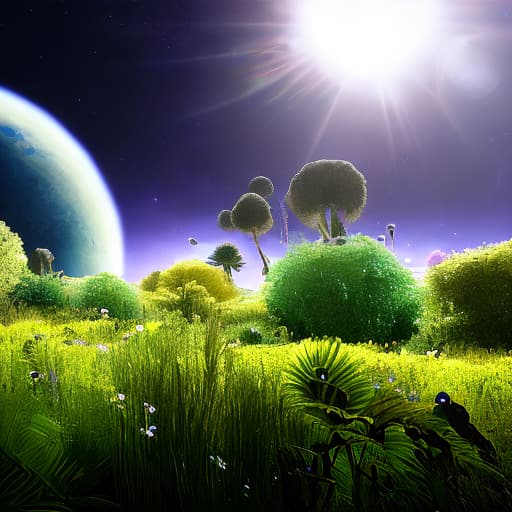 mdjrny-v4 style photo of a ultra realistic beutiful habitable planet with alien dinosaurs in the background