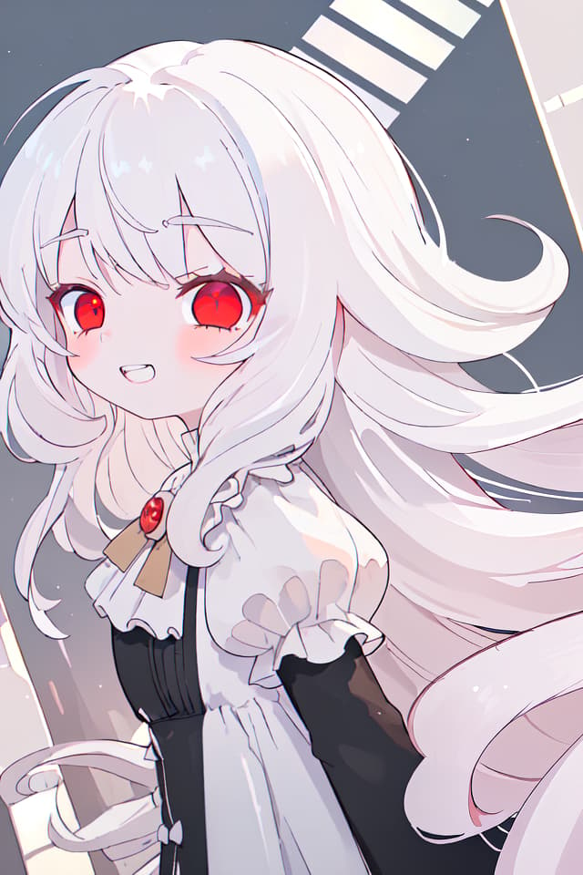  ultra detailed:1.2masterpiece:1.2,best quality,masterpiece,bestquality,hdr:1.1,8k:1.1,very cute girl:1.3,white hair:1.3,very long hair,volume hair:0.7,flare hair:1.2,curly hair:1.4,red eyes,bad mood:1.3,sleepy eyes:1.2,dot open mouth:1.3,upper body:1.3,dutch angle,half closed eyes:1.8,sulking:1.6,bored:1.3,upper body:1.1,from side,from above ,grin:0.6,looking viewer