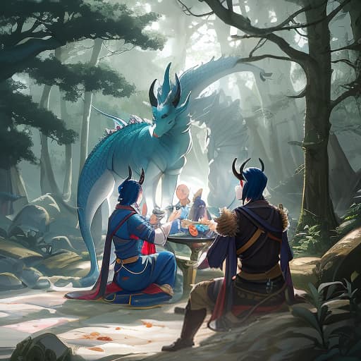  Three young Asian men have horns on their heads and also have dragon tails., Overland fantasy woodland map, such as a map, a font that is modern and easy to read hyperrealistic, full body, detailed clothing, highly detailed, cinematic lighting, stunningly beautiful, intricate, sharp focus, f/1. 8, 85mm, (centered image composition), (professionally color graded), ((bright soft diffused light)), volumetric fog, trending on instagram, trending on tumblr, HDR 4K, 8K