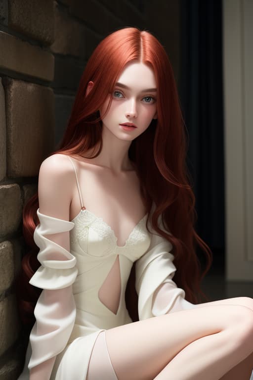  (:1.4), (:1.4), (wearing  and : 1.4) ,beautiful  with long silky red hair and green eyes pale skin and firm a cup s wearing no clothing seated on the floor leaning back against the wall with  wide apart and arms above her head , masterpiece, (detailed face), (detailed clothes), f/1.4, ISO 200, 1/160s, 4K, unedited, symmetrical balance, in-frame, masterpiece, perfect lighting, (beautiful face), (detailed face), (detailed clothes), 1 , (woman), 4K, ultrarealistic, unedited, symmetrical balance, in-frame