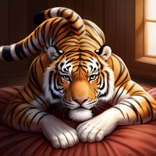  tiger male sex tail paws bend over, open eyes, digital art, masterpiece, 4k, fine details,