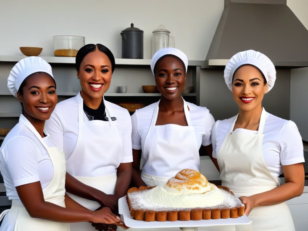  An intricate and delicate black and white line drawing of a group of diverse bakers from different backgrounds coming together to bake traditional South African desserts like melktert and koeksisters, symbolizing unity and resilience in the face of adversity. The image showcases the intricate details of their baking tools, ingredients, and the joy on their faces as they work together, capturing a moment of shared cultural heritage and hope for a better future. hyperrealistic, full body, detailed clothing, highly detailed, cinematic lighting, stunningly beautiful, intricate, sharp focus, f/1. 8, 85mm, (centered image composition), (professionally color graded), ((bright soft diffused light)), volumetric fog, trending on instagram, trending on tumblr, HDR 4K, 8K