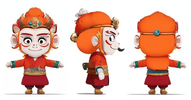  masterpiece, best quality, masterpiece, 8k resolution, highly detailed, image design according to the Monkey King in Journey to the West, highlighting the characteristics of the Great Sage, cute, cute,Q version, 2D, fine details, white background