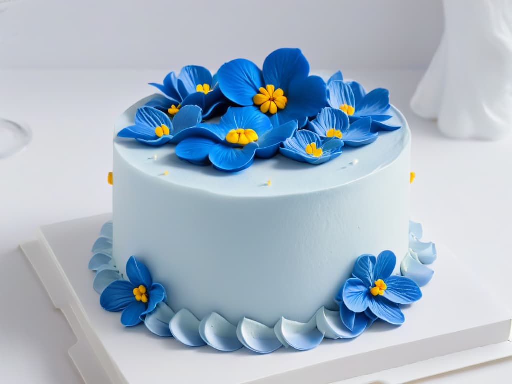  A closeup, ultradetailed photograph of a perfectly frosted cake, decorated with delicate edible flowers and intricate piping, set against a clean, white backdrop. The frosting is flawlessly smooth, each petal on the flowers is meticulously placed, and the piping is intricate and precise, showcasing the artistry and skill involved in creating a stunning confection. The image exudes elegance and sophistication, with a focus on the fine details that elevate the dessert to a work of art. hyperrealistic, full body, detailed clothing, highly detailed, cinematic lighting, stunningly beautiful, intricate, sharp focus, f/1. 8, 85mm, (centered image composition), (professionally color graded), ((bright soft diffused light)), volumetric fog, trending on instagram, trending on tumblr, HDR 4K, 8K