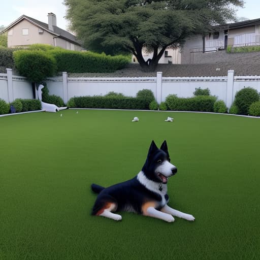  As realistic as possible, draw a border shepherd playing on the lawn outside. The weather is fine, the border shepherd is black and white.