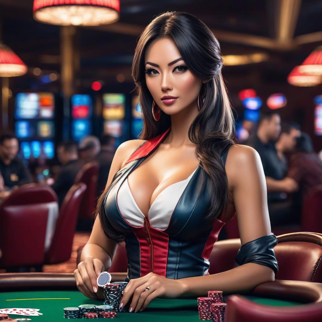  manga style Avatar for poker. A beautiful girl with a poker theme. Round image. . vibrant, high energy, detailed, iconic, Japanese comic style hyperrealistic, full body, detailed clothing, highly detailed, cinematic lighting, stunningly beautiful, intricate, sharp focus, f/1. 8, 85mm, (centered image composition), (professionally color graded), ((bright soft diffused light)), volumetric fog, trending on instagram, trending on tumblr, HDR 4K, 8K