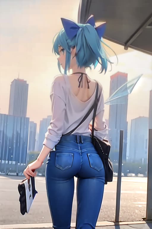  Cirno, from behind, jeans