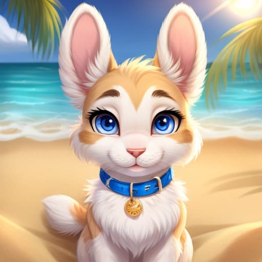  Male Dog Female Bunny beach setting, open eyes, digital art, masterpiece, 4k, fine details,