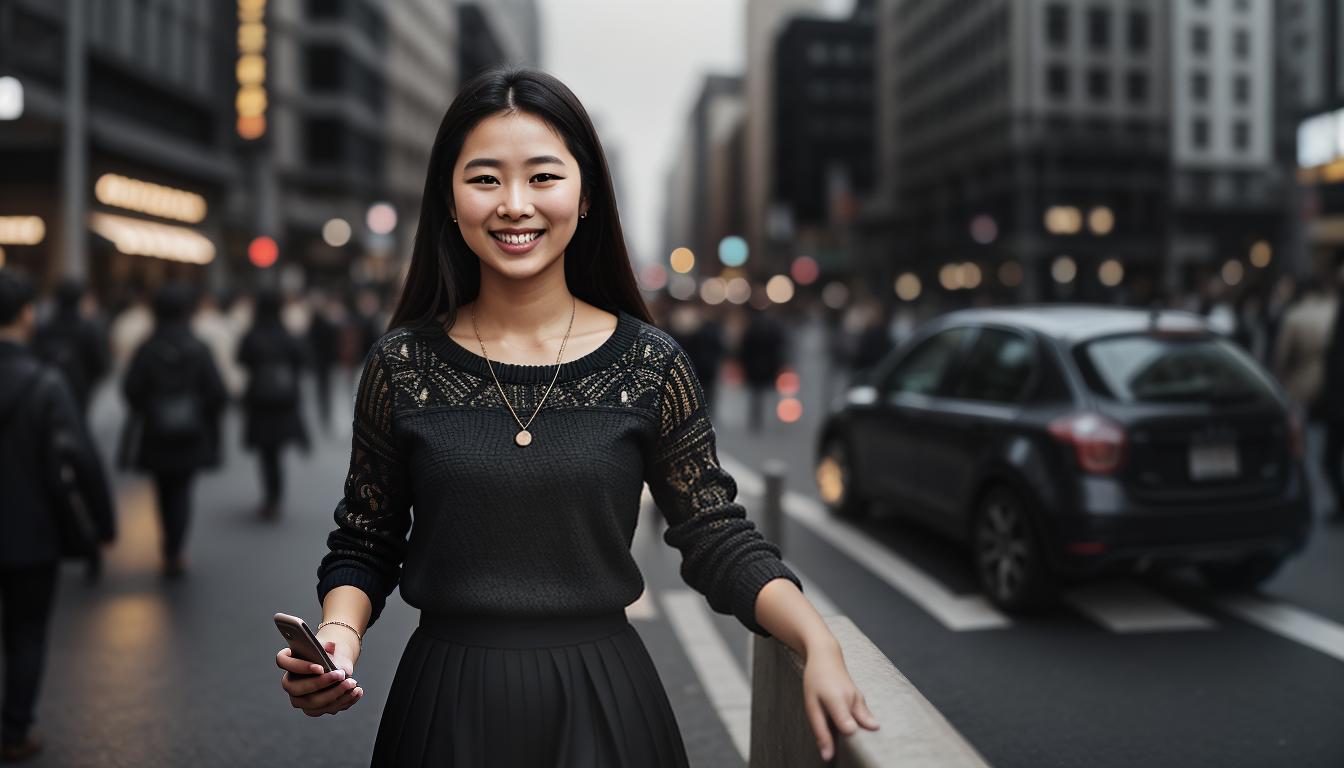  digital illustration, A person glancing at a watch while holding a phone, surrounded by busy yet calm atmosphere, balance between availability and setting boundaries, genuine smile, prioritizing interactions, time management, respectful, looking at viewer, dynamic pose, (intricate details, masterpiece, best quality)