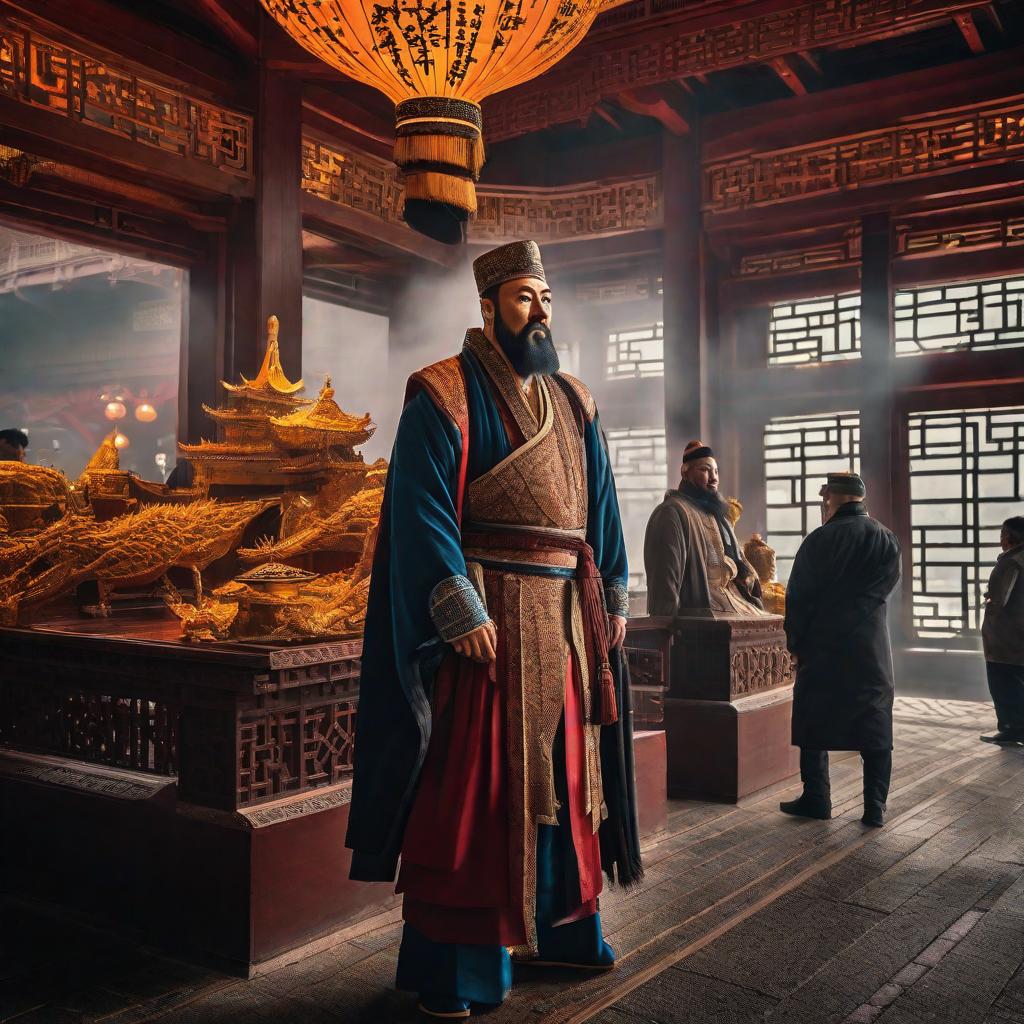  Ibn Battuta in China Wuhan hyperrealistic, full body, detailed clothing, highly detailed, cinematic lighting, stunningly beautiful, intricate, sharp focus, f/1. 8, 85mm, (centered image composition), (professionally color graded), ((bright soft diffused light)), volumetric fog, trending on instagram, trending on tumblr, HDR 4K, 8K