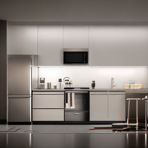 redshift style Create an image showcasing a modern kitchen countertop with a sleek, stainless steel mini fridge displaying an assortment of beverages and snacks, perfectly organized and illuminated by soft, ambient lighting.  --ar 16:9, ultra detailed photo, 8k, studio lighting, hdr, high quality lighting, photorealistic