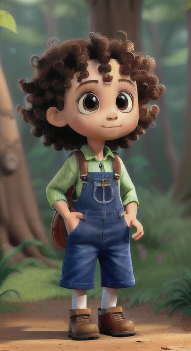  {The tree with a twinkling eye, while its leaves gently rustle., Riley, a curious with big brown eyes and curly hair, wearing overalls and carrying a small backpack. Their friend, Skye, a bluebird with shiny feathers.