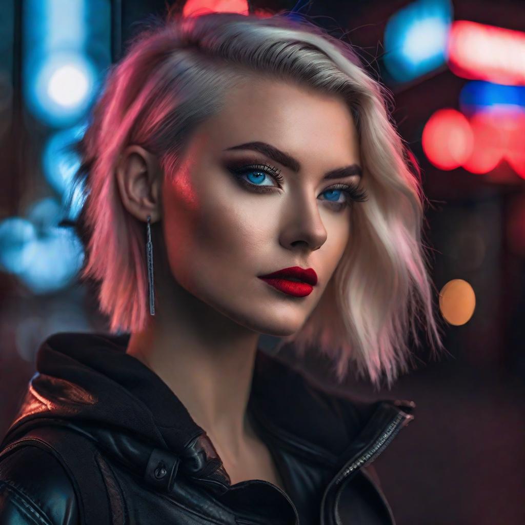  ultra realistic close up portrait ((beautiful pale cyberpunk female with heavy black eyeliner)), blue eyes, shaved side haircut, hyper detail, cinematic lighting, magic neon, dark red city, Canon EOS R3, nikon, f/1.4, ISO 200, 1/160s, 8K, RAW, unedited, symmetrical balance, in frame, 8K hyperrealistic, full body, detailed clothing, highly detailed, cinematic lighting, stunningly beautiful, intricate, sharp focus, f/1. 8, 85mm, (centered image composition), (professionally color graded), ((bright soft diffused light)), volumetric fog, trending on instagram, trending on tumblr, HDR 4K, 8K