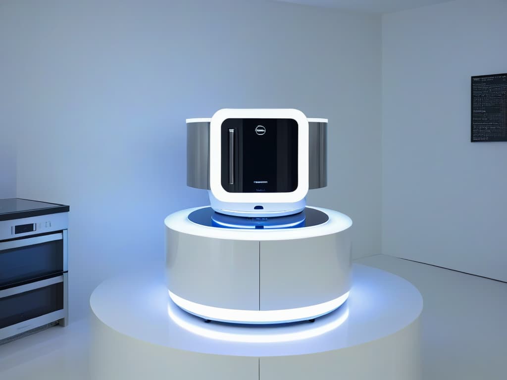  An image of a sleek, modern robot de cocina multifuncional specifically designed for repostería, featuring a glossy white finish with silver accents. The robot is shown in a clean, minimalist kitchen setting with soft, indirect lighting to highlight its elegant design and advanced features. The focus is on the smooth curves and hightech details of the appliance, conveying a sense of innovation and sophistication perfect for the target audience of the article. hyperrealistic, full body, detailed clothing, highly detailed, cinematic lighting, stunningly beautiful, intricate, sharp focus, f/1. 8, 85mm, (centered image composition), (professionally color graded), ((bright soft diffused light)), volumetric fog, trending on instagram, trending on tumblr, HDR 4K, 8K